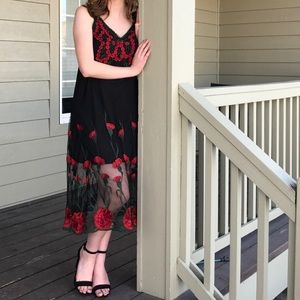 Black Red flower dress sheer